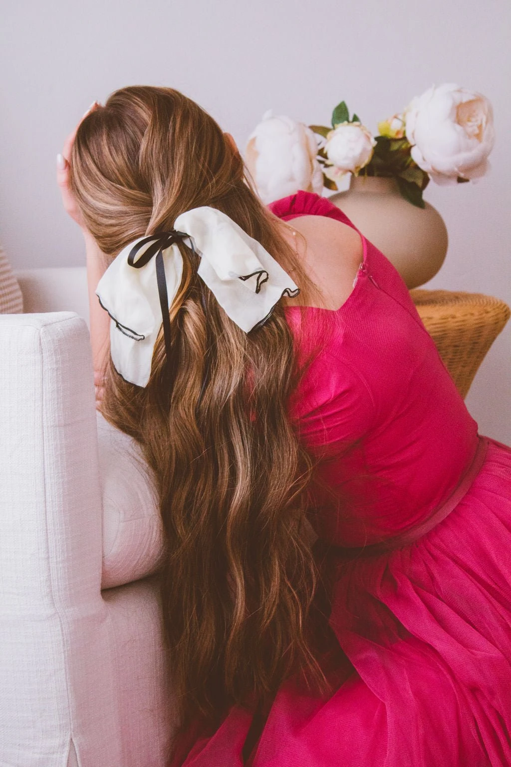 Athena Cream Chiffon and Satin Bow Hair Clip with Ribbon Tail 5 Athena Cream Chiffon and Satin Bow Hair Clip with Ribbon Tail - Image 3