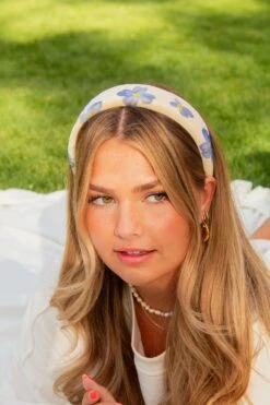 Floral Padded Headband - Blue Jasmine Cream Hair Accessory