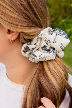 Botanical Blue Jumbo Floral Hair Scrunchie