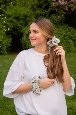 Botanical Blue Jumbo Floral Hair Scrunchie 9 Botanical Blue Jumbo Floral Hair Scrunchie -ROOLEE FASHION SHOP botanical blue jumbo scrunchie scrunchies 695544