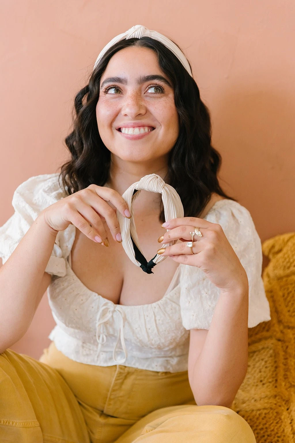 Elegant Champagne Pleated Silky Hard Headband 10 Elegant Champagne Pleated Silky Hard Headband - Image 8