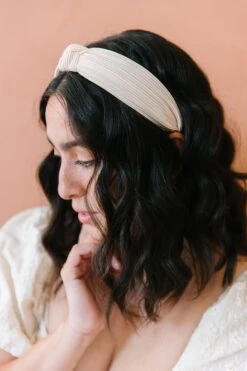 Elegant Champagne Pleated Silky Hard Headband