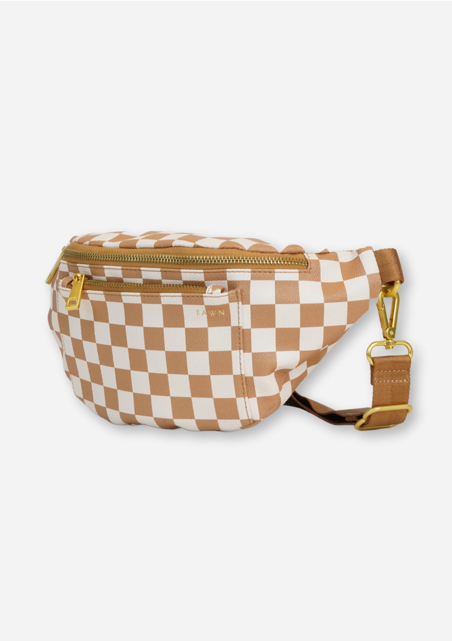 Tan Checkered Vegan Leather Fawny Pack - Hands-Free Crossbody Bag 4 Tan Checkered Vegan Leather Fawny Pack - Hands-Free Crossbody Bag - Image 2