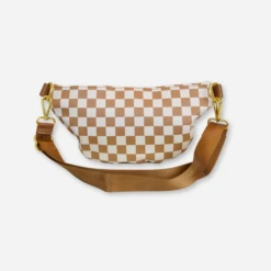 Tan Checkered Vegan Leather Fawny Pack - Hands-Free Crossbody Bag 9 Tan Checkered Vegan Leather Fawny Pack - Hands-Free Crossbody Bag -ROOLEE FASHION SHOP fawny.tancheck.3