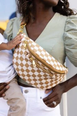 Tan Checkered Vegan Leather Fawny Pack - Hands-Free Crossbody Bag 11 Tan Checkered Vegan Leather Fawny Pack - Hands-Free Crossbody Bag -ROOLEE FASHION SHOP fawny.tancheck.web