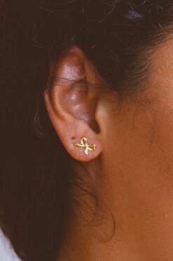 Dainty Gold Bow Earrings with Secure Screw-on Backs - Hypoallergenic -ROOLEE FASHION SHOP girly bows hypoallergenic earrings 714145