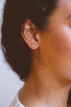 Dainty Gold Bow Earrings with Secure Screw-on Backs - Hypoallergenic