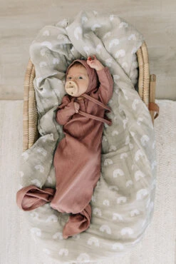 Mebie Baby Organic Cotton Ribbed Knot Gown - Dusty Rose