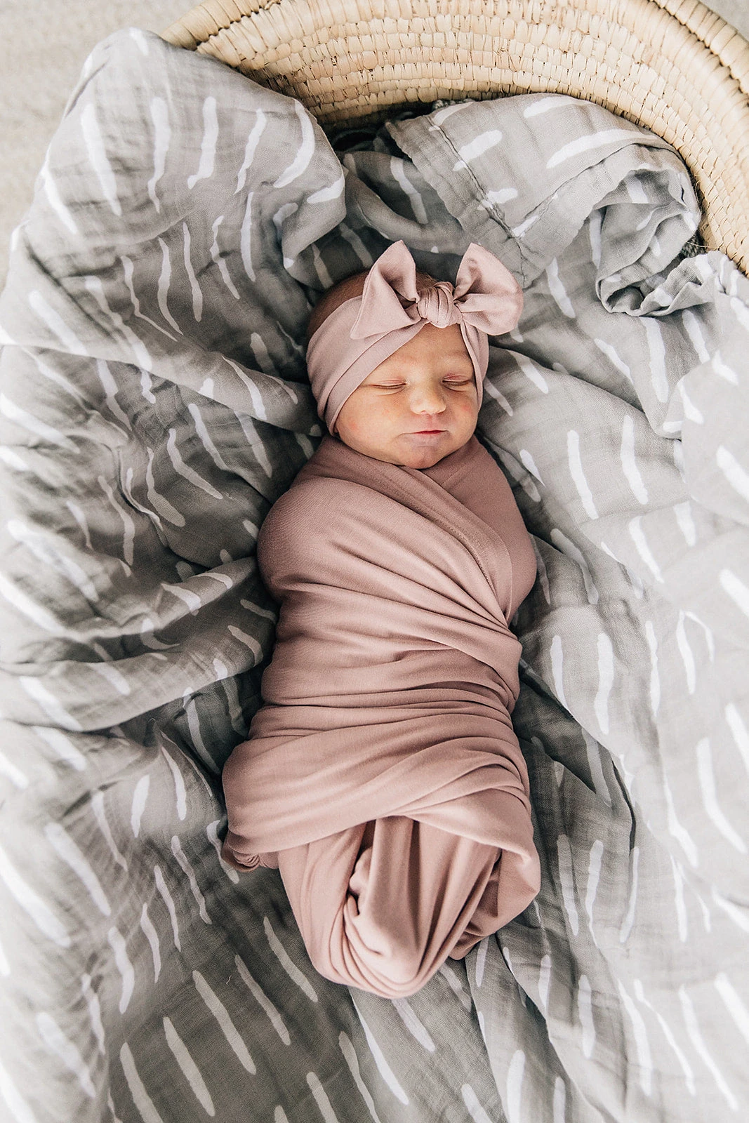 Mebie Baby Dusty Rose Bamboo Swaddle & Head Wrap Set 3 Mebie Baby Dusty Rose Bamboo Swaddle & Head Wrap Set