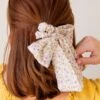 Floral Eyelet Long Bow Scrunchie - Lilac & Green Hair Accessory 1 Floral Eyelet Long Bow Scrunchie - Lilac & Green Hair Accessory -ROOLEE FASHION SHOP lilac fields long bow scrunchie scrunchies 404804