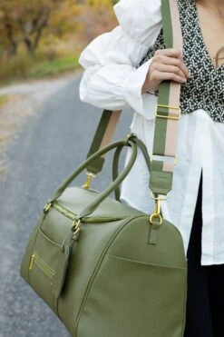 Moss Green Faux Leather Weekender Bag - Large 39L Travel & Hospital Duffel