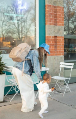 Premium Nylon Diaper Bag Backpack - 16 Pockets & Changing Pad in Beige -ROOLEE FASHION SHOP nylonbag.beige .1c