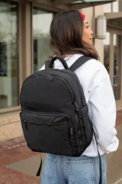 Premium Multi-Pocket Nylon Diaper Backpack with Changing Pad - Black