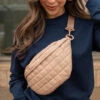 Quilted Beige Fanny Pack - Stylish Hands-Free Crossbody Travel Bag