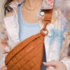 Brown Quilted Fanny Pack - Large Crossbody Belt Bag for Travel