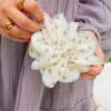 Scalloped Double Ruffle Floral Scrunchie in Blue and Cream -ROOLEE FASHION SHOP scallop double ruffle scrunchie scrunchies 196406
