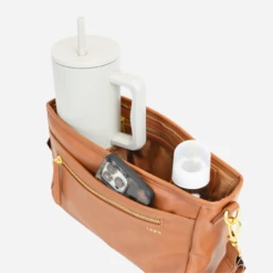 Fawn Design Stroller Caddy - Premium Brown Faux Leather Organizer -ROOLEE FASHION SHOP strollercaddy.brown .5