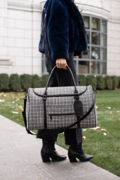 Plaid Tweed Weekender Bag - Large Travel Duffel and Hospital Bag