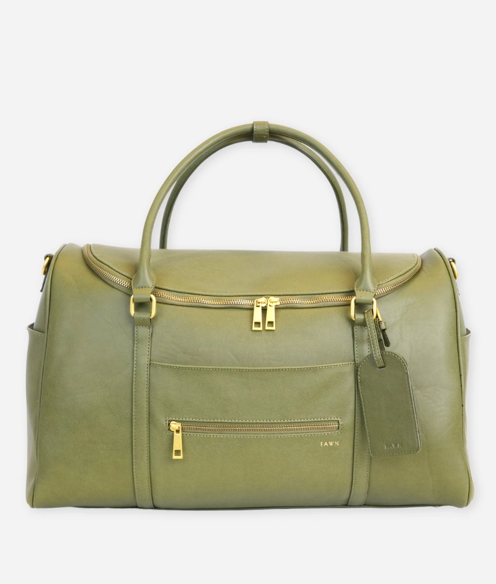 Moss Green Faux Leather Weekender Bag - Large 39L Travel & Hospital Duffel 6 Moss Green Faux Leather Weekender Bag - Large 39L Travel & Hospital Duffel - Image 4