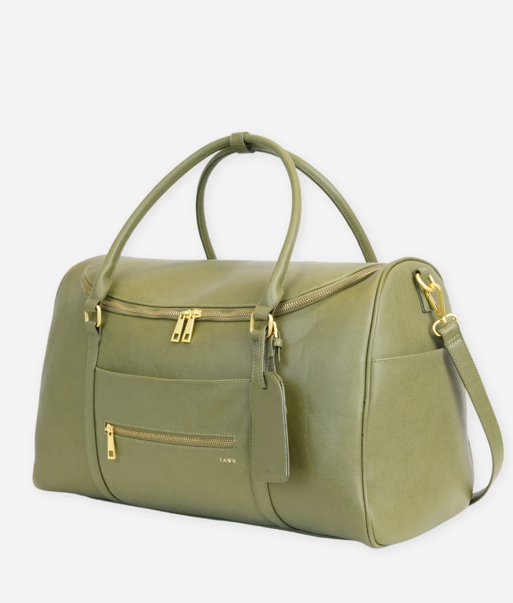Moss Green Faux Leather Weekender Bag - Large 39L Travel & Hospital Duffel 7 Moss Green Faux Leather Weekender Bag - Large 39L Travel & Hospital Duffel - Image 5