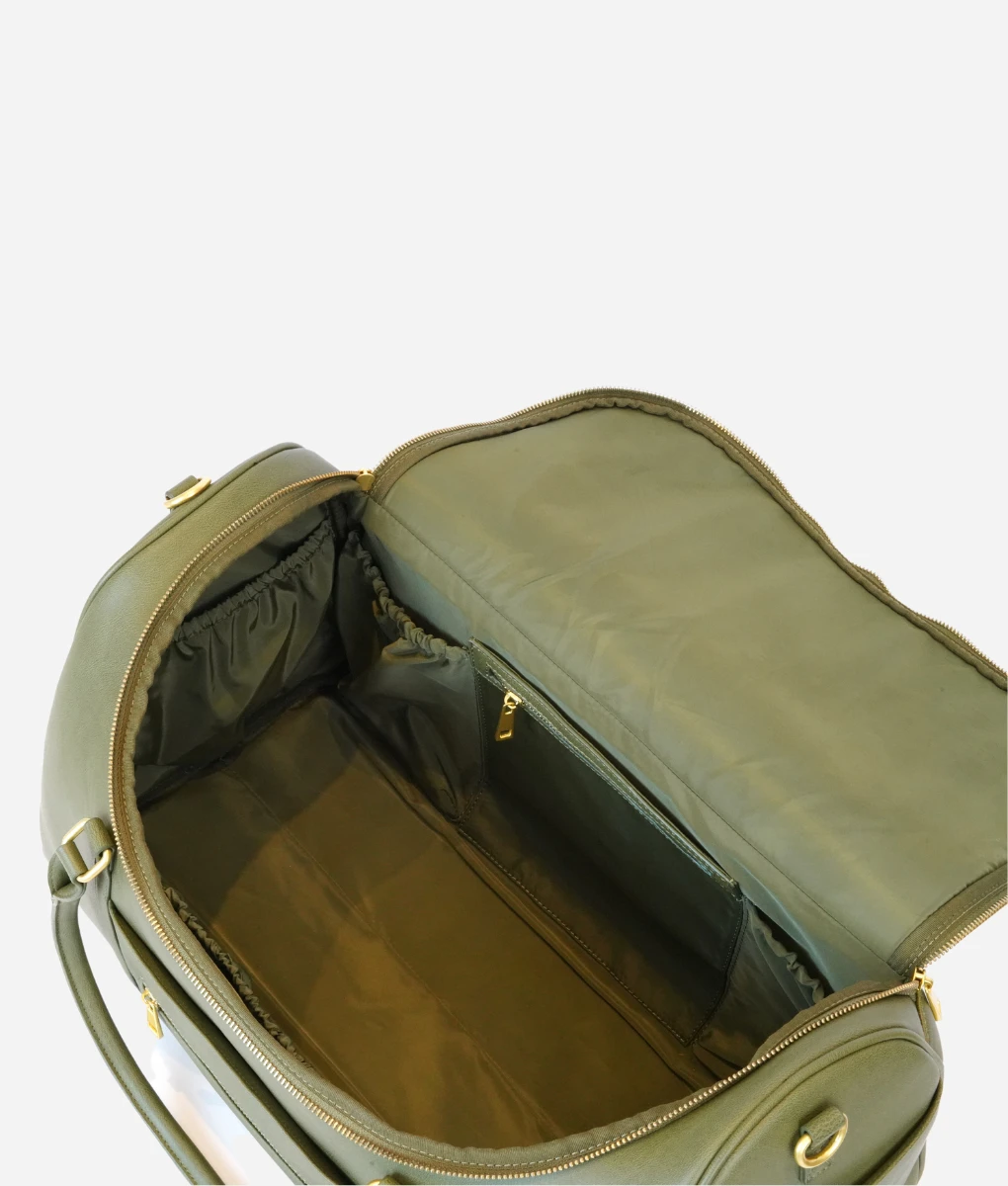 Moss Green Faux Leather Weekender Bag - Large 39L Travel & Hospital Duffel 9 Moss Green Faux Leather Weekender Bag - Large 39L Travel & Hospital Duffel - Image 7