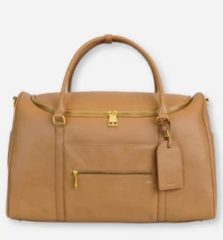 Tan Pebbled Faux Leather Weekender Bag for Travel & Hospital Stays 9 Tan Pebbled Faux Leather Weekender Bag for Travel & Hospital Stays -ROOLEE FASHION SHOP weekender.tan .1