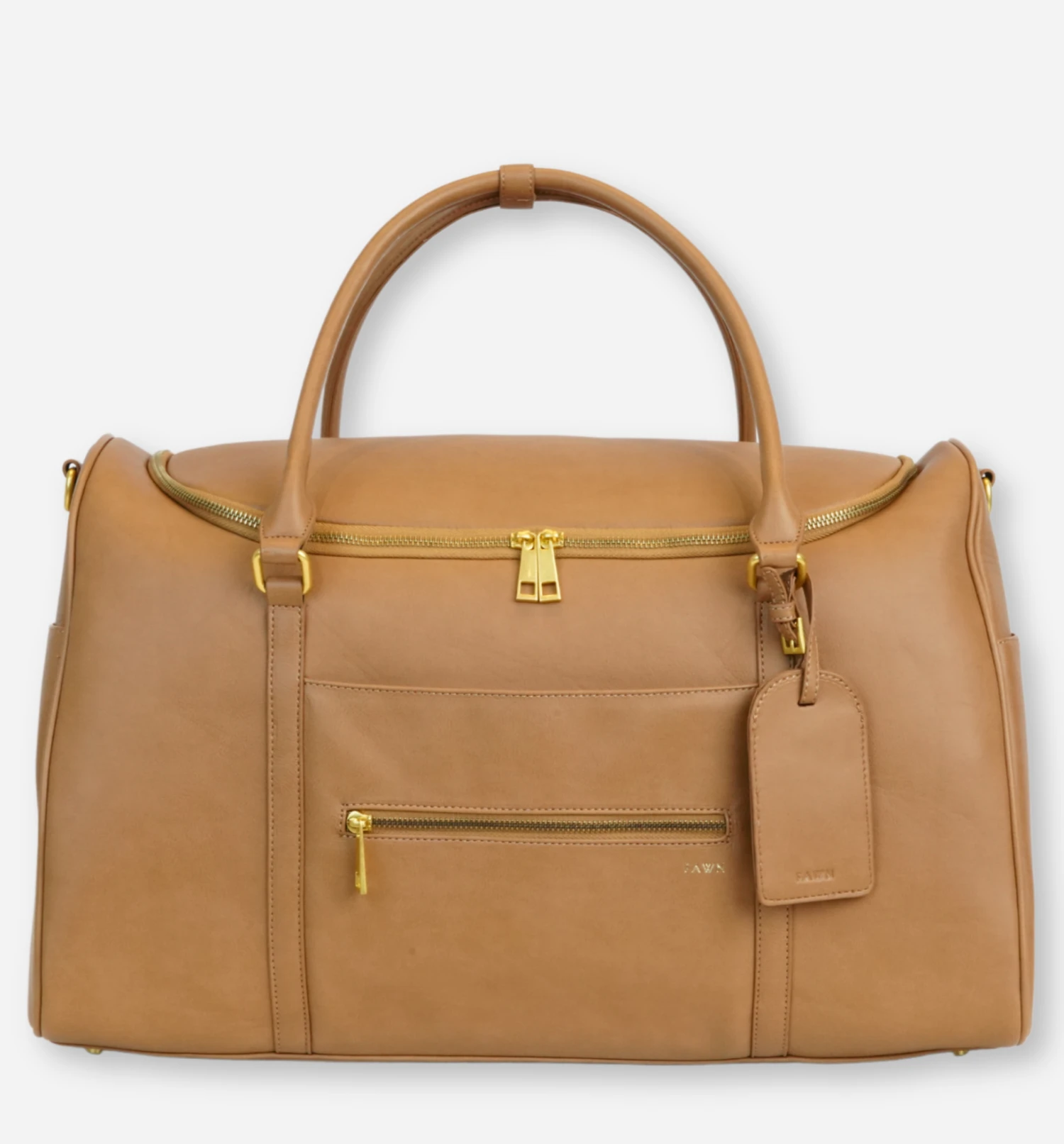 Tan Pebbled Faux Leather Weekender Bag for Travel & Hospital Stays 5 Tan Pebbled Faux Leather Weekender Bag for Travel & Hospital Stays - Image 3