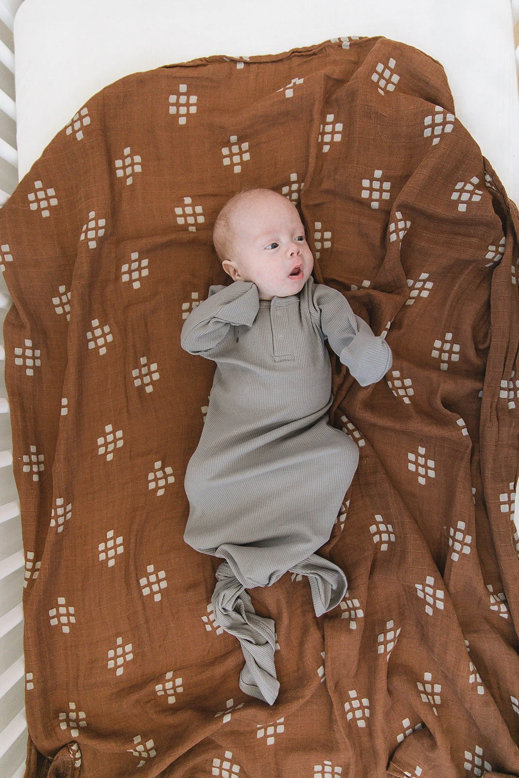 Mebie Baby Grey Organic Cotton Ribbed Knot Gown 5 Mebie Baby Grey Organic Cotton Ribbed Knot Gown - Image 3