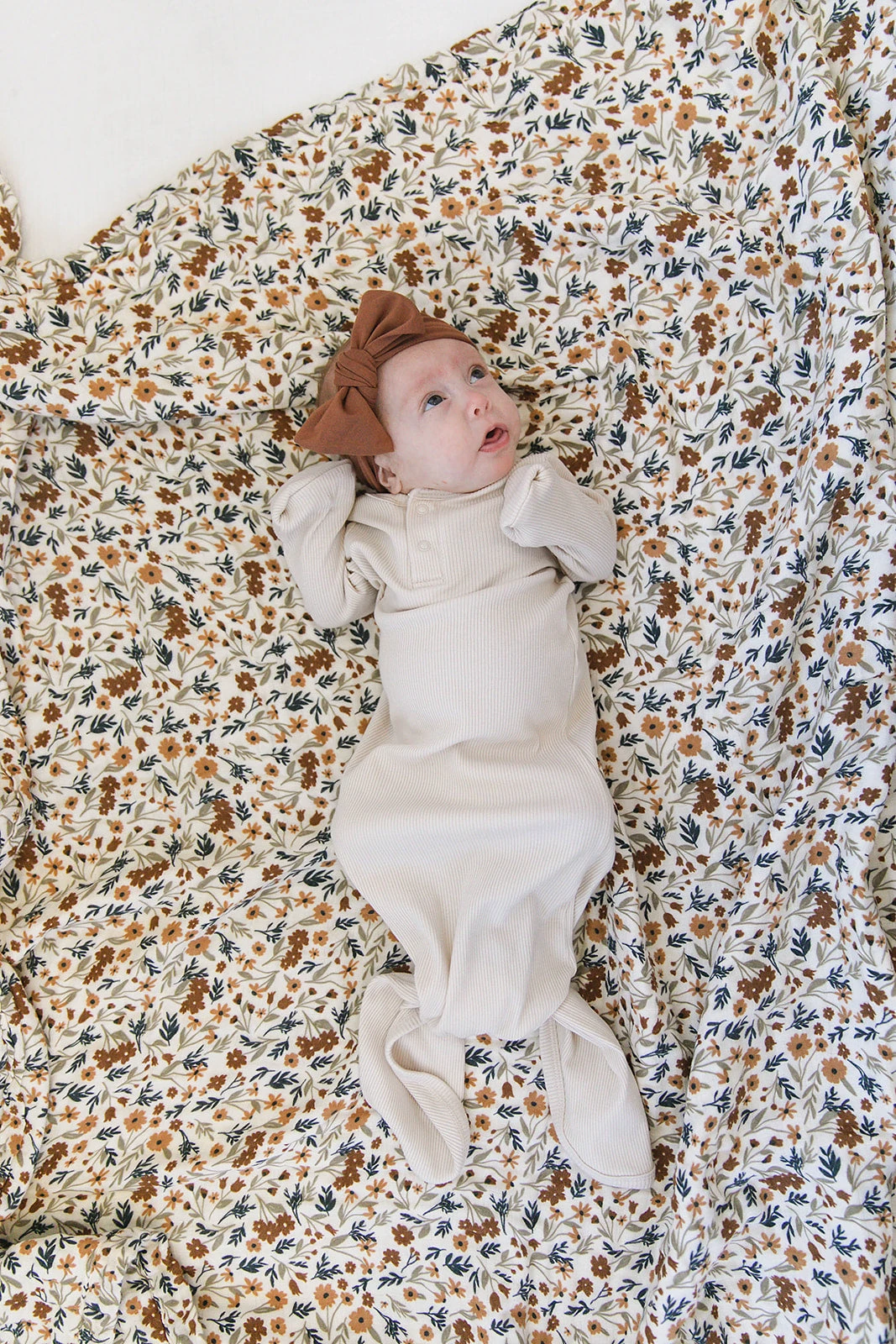 Organic Cotton Ribbed Knot Gown for Newborns - Vanilla 4 Organic Cotton Ribbed Knot Gown for Newborns - Vanilla - Image 2